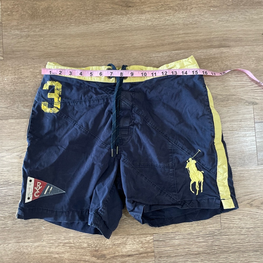 Vintage streetwear Polo by Ralph Lauren Dark Blue and Yellow Board Shorts